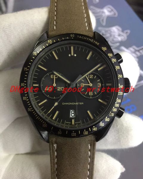 

luxusuhr mens designer watches black dial vk quartz movement chronograph montre de luxe all work super brown leather strap wristwatch, Slivery;brown