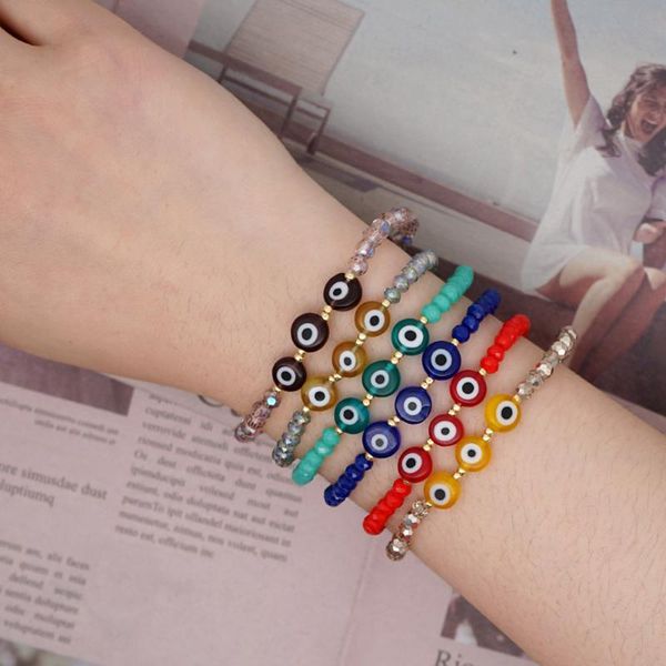 

evil eye crystal oil dripping blue eye charm beaded bracelet fashion multi glass beads jewelry chain bracelet accessories women, Black