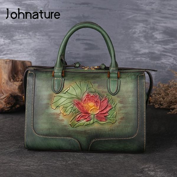 

johnature 2020 новый ретро сумки из натуральной кожи женщин сумка вскользь totes vintage ручной работы цветочные женщины яловичная плечо сум