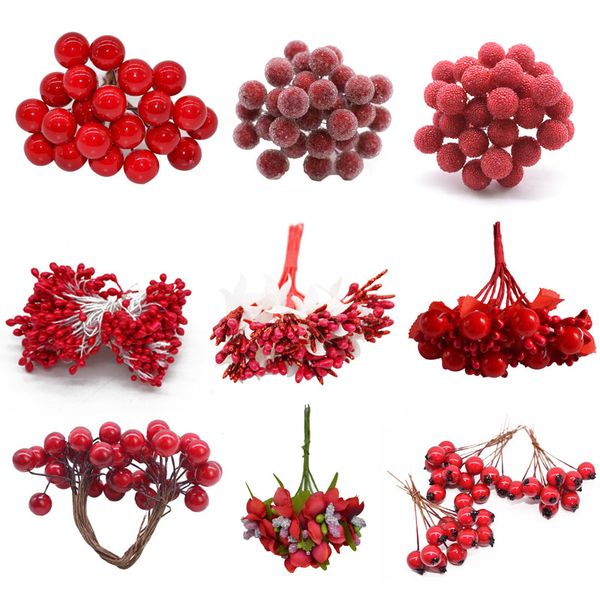 

red artificial flower stamen rose floral stamen cherry berries bundle for wedding birthday decor diy craft accessories