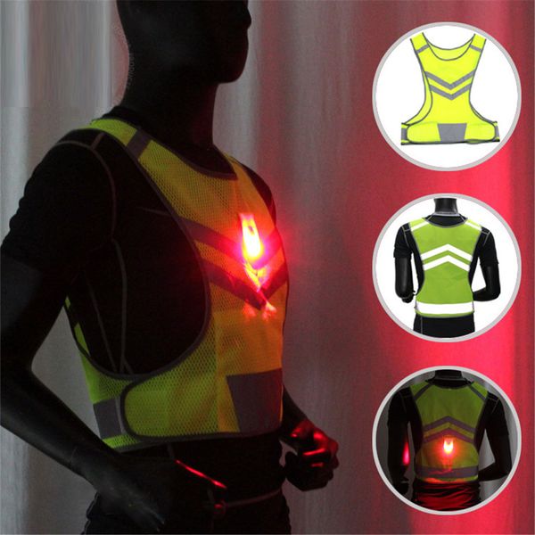 

cycling vest fluorescent yellow arrow pattern led luminous reflective night running vest riding outdoor sports, Black