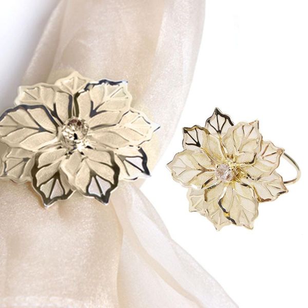 

new 10pcs flower napkin ring gold napkin holder flower pearl banquet dinner towel rings for wedding party decoration