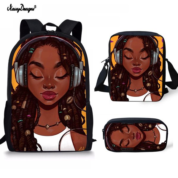 

afro art women black book bags for school backpack teenage girl schoolbag 3pcs sets large travel shoulder softback zip sac a dos