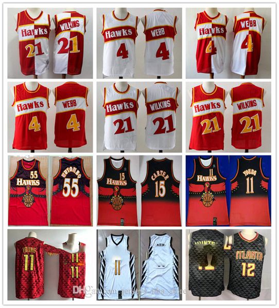 

атавизм atlanta ястребы trae young 11 винс картер 15 красный 21 доминик уилкинс 4 мотыга webb 55 дикембе мутомбо hunter vintage трикотажных, Black;red