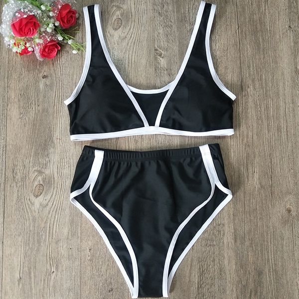 

2020 split high waist tight back-leaking white press bikini swimsuit bikini bar hipster triangle swimsuit, White;black