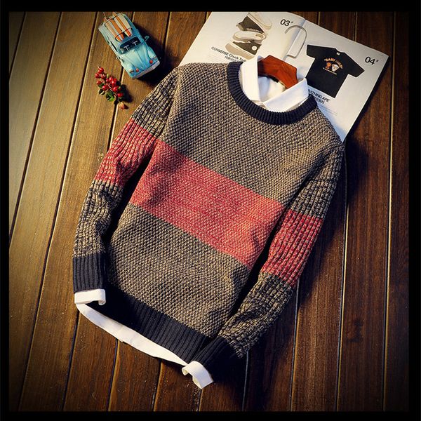 

men autumn winter sweater pullovers jumper men's o-neck mixed color long sleeve casual streetwear sweaters, White;black