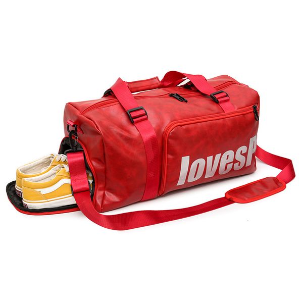 

new short-distance lightweight shoe travel bag letters pu large capacity men and women shoulder slung sports fitness luggage bag