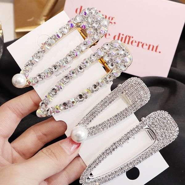 

2019 korea new fashion shiny rhinestone crystal pearl hair clip hairpins hair clips pins barrette styling tools accessories, Golden;white