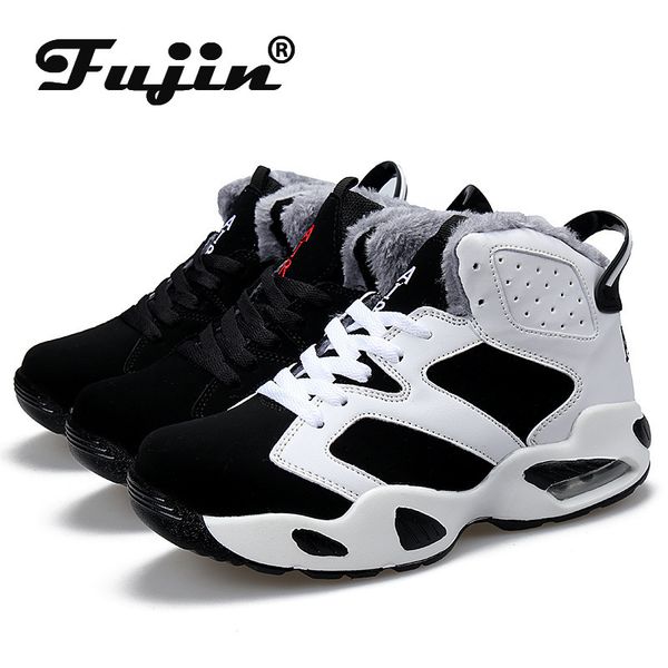

fujin sneakers winter air cushion shoes shock absorbing high combat boots students leisure plus velvet warm cotton shoes y200424, Black