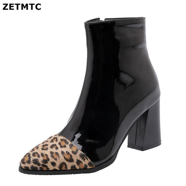 

zetmtc 2019 new women's boots autumn and winter the new fashion pointed zipper color matching high heel short tube women's shoes, Black