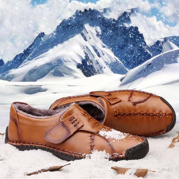 

yiqitazer quality rubber soles casual men shoes oxford loafers snow winter leather handmade lace up warm wool men boat shoes, Black