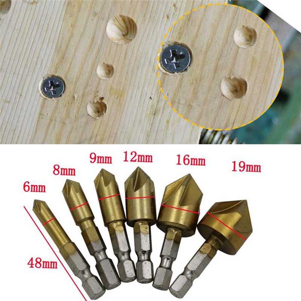 

3 pcs drill bits flute countersink drill bit set counter 6-19mm sink chamfer cutter 3 types for wooden planks