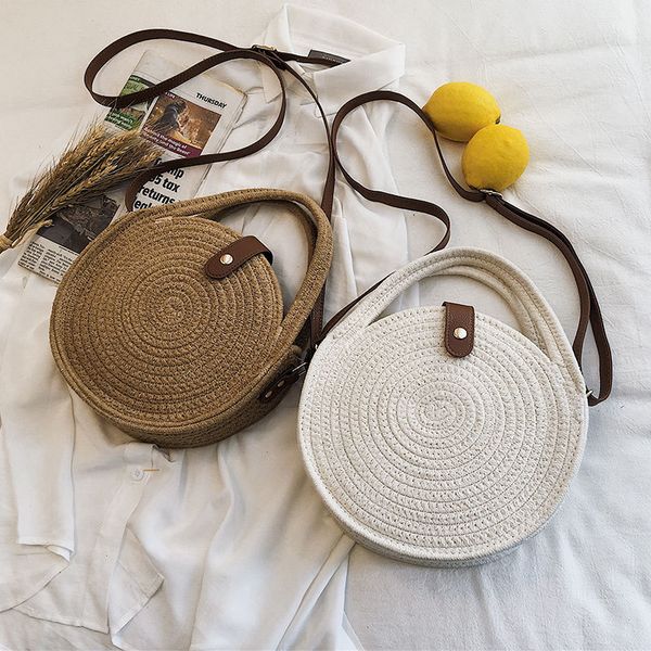 

round straw bag women 2019 new korean handbag handmade rope woven beach travel shoulder bag personality wild messenger