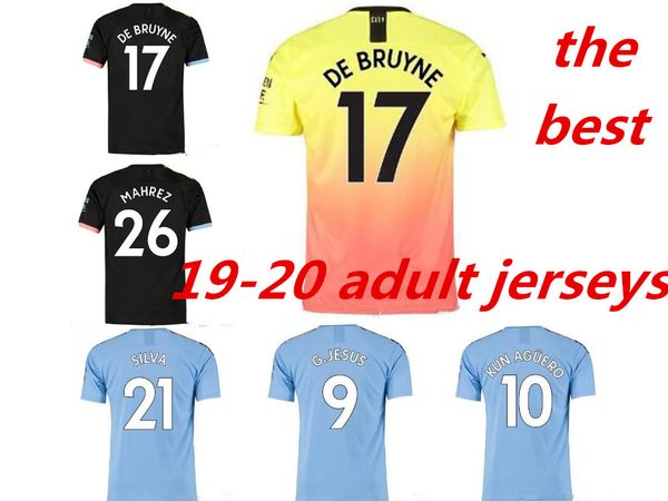 

19 20 soccer jersey city 2019 2020 mahrez g. jesus de bruyne kun aguero football shirt mendy man uniforms maillot, Black;yellow