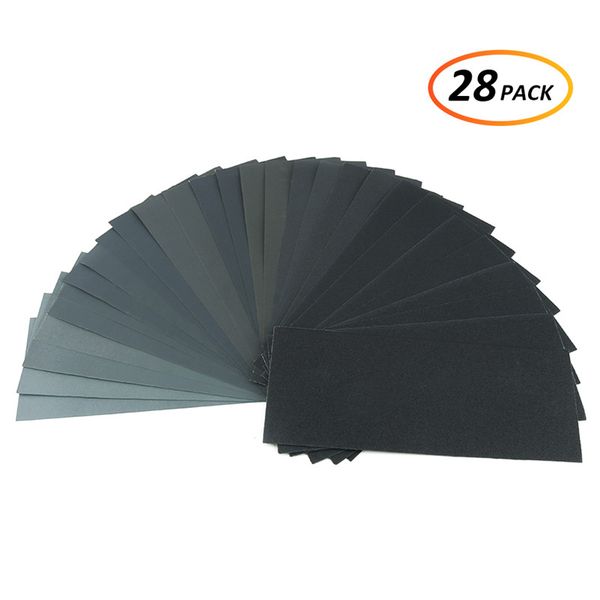 

28pcs grind sandpaper 120-3000 wet and dry grit assortment abrasive paper sheets for automotive sanding wood furniture finishing
