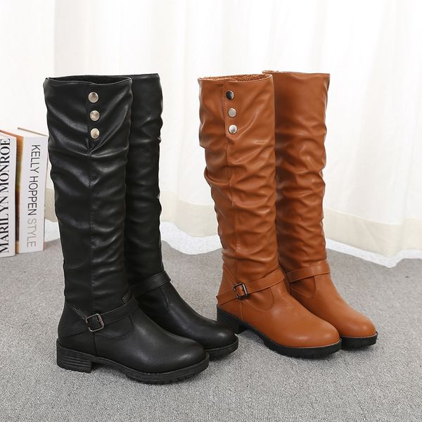 

lasperal long winter shoes women boots over the knee boots square med heel leather women ladies shoes 2019, Black