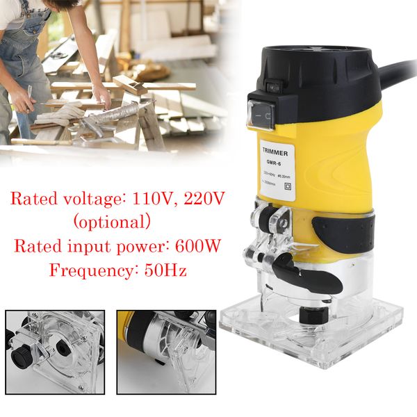 

600w 30000r/min woodworking electric trimmer wood milling engraving slotting trimming machine hand carving machine wood router