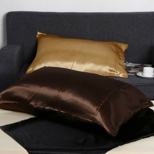 

new arrival solid 1 pair of solid new silk satin pillow case cushion cover pillowcase standard queen size with hidden zipper