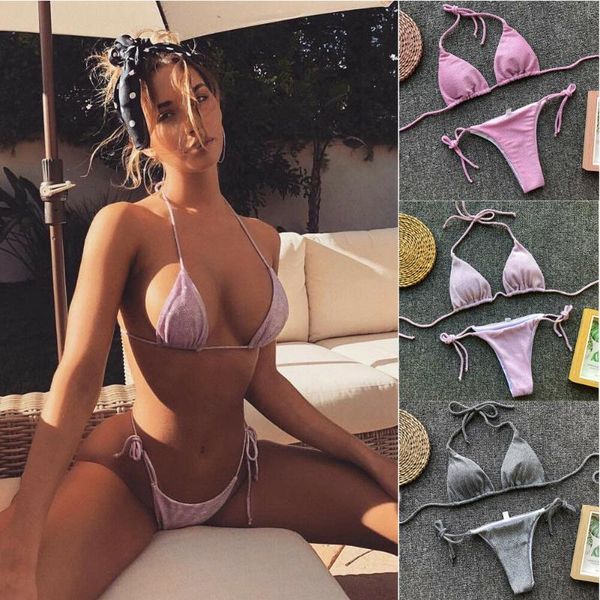 

bikinis set hirigin sequins bikini 2021 shinny swimwear women thong bathing suit vintage bandage push up padded swiming