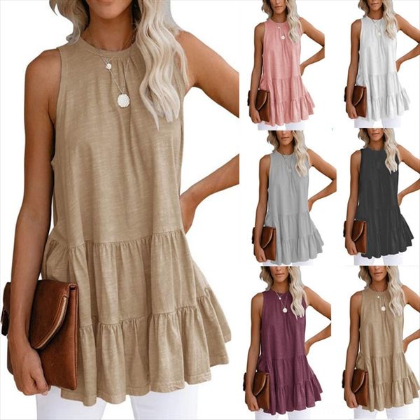 

2020 solid color sleeveless loose round collar stitching 2020 solid color t-shirt sleeveless t-shirt women's loose round collar stitchi, White