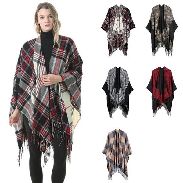 

plaid pashmina 6 colors fashion winter warm plaid ponchos cape oversized shawls and wraps cashmere scarves ljjo7148, Blue;gray