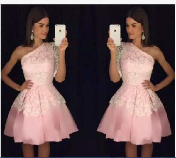 

new arrival pink lace short homecoming dresses one shoulder a line graduation dresses cocktail party gowns dress for sweet 16 party wear, Red