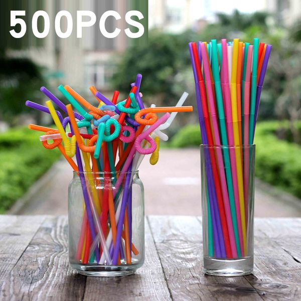 

500 pcs disposable color art straw drink juice fruit coke creative style straws environmental protection plastic party home