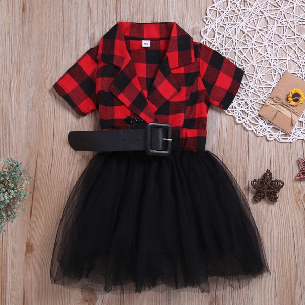 

toddler kid baby girl plaid tulle patchwork casual princess party sundress dress infant girl clothing suit 1-5t big promotion, Red;yellow