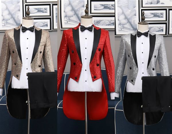 

2-piece men suits custom made fit slim men sequin tuxedo suit nightclub bar party stage performance suit for man, Black;gray