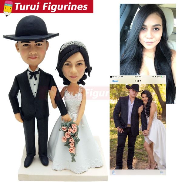

couples get married holding a flower wedding cake er custom design handmade sculpted mini real human face figurine