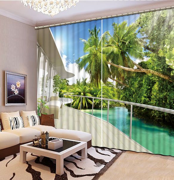 

2pcs/set riverside view of the river window curtain for living room bedroom blackout curtains