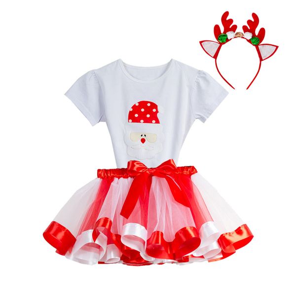 

Baby Girls Kid Tutu Christmas Party Tops+Rainbow Skirt+Deer Headband Outfits Set Fashion Dance For Girls