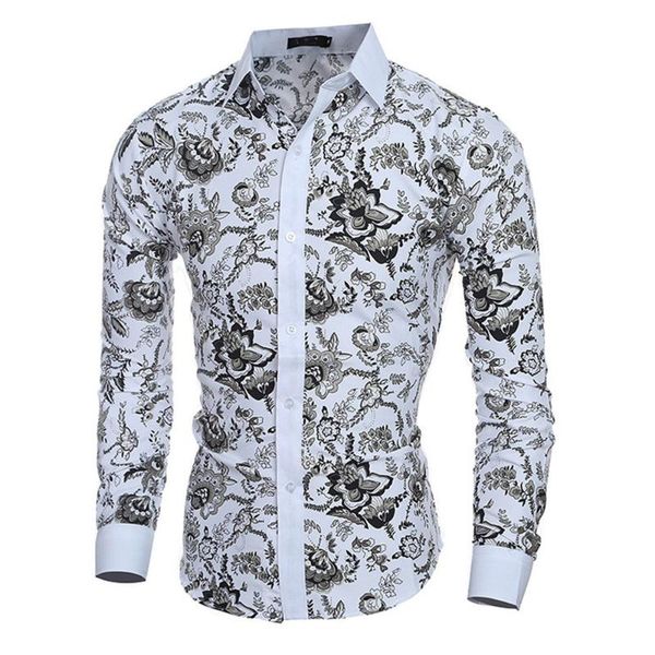 

men's shirt 2020 fashion brand clothing men vintage foral printed shirts spring long sleeve basic causal plus size -2xl, White;black