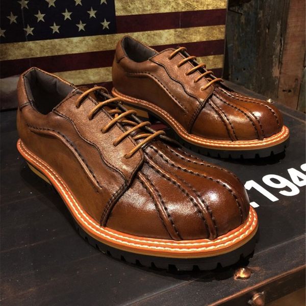 

lyeejion men's shoes genuine leather casual shoes new fashion for men sell oxford lace-up brown business, Black