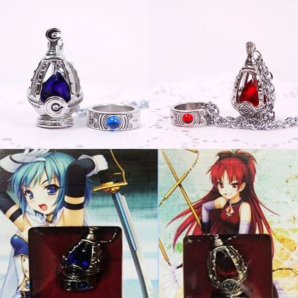 

puella magi madoka magica soul gem necklace + ring cosplay jewelry set anime necklace for women, Silver