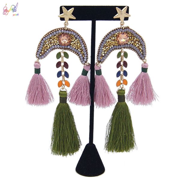 

yulaili vintage ethnic long tassel drop earrings for women fashion bohemian statement fringe dangle earring jewelry ing, Silver