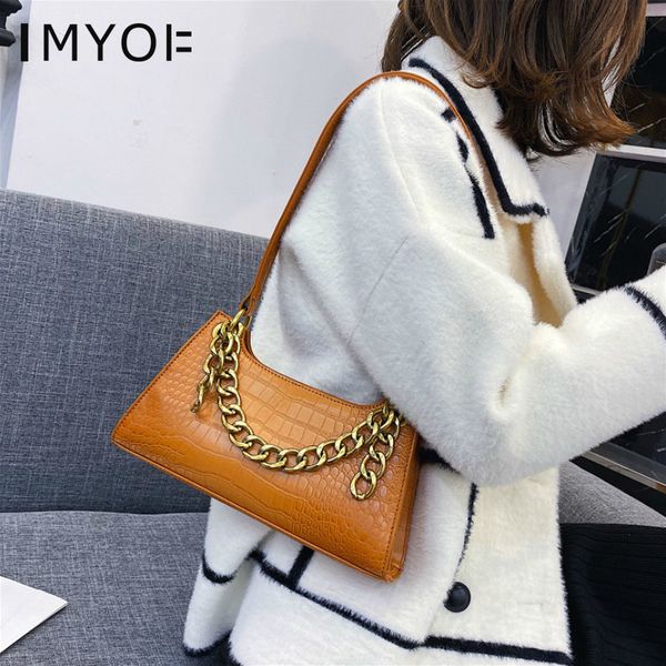 

2020 luxury designer women alligator handbags vintage pu leather ladies chain baguette shoulder bags fashion female clutch purse