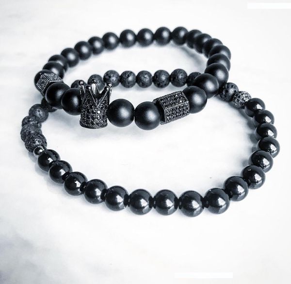 

2pcs набор мужчины женщины браслет из бисера корона шарм браслет природные бисер будды браслет для женщин и mens pulseras masculina аксессуа, Golden;silver