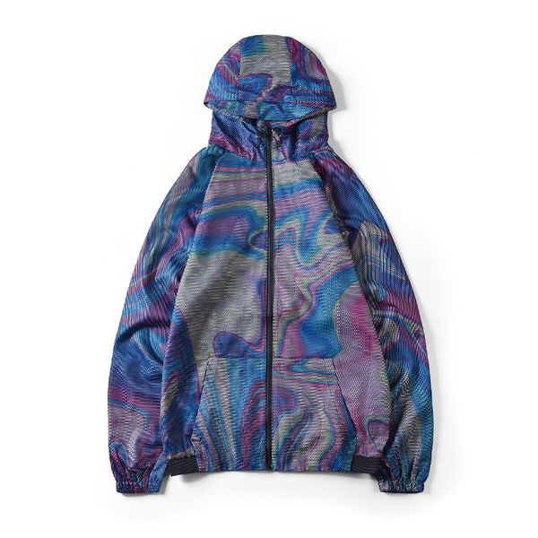 

2019 new spring mens fashion outerwear windbreaker rainbow print sporting mesh coat men' s thin jackets long sleeve hooded coat, Tan;black