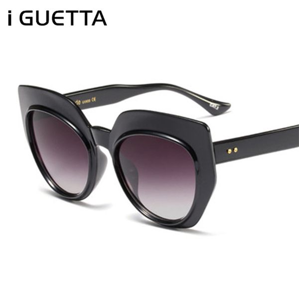 

iguetta fashion cat eye sunglasses women brand designer rice nail large glasses frame 2019 lunette de soleil pu-106, White;black