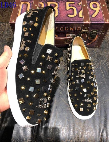 

ad19 new christian luxury louboutin bottom red bottoms studded spikes brand cl mens casual shoes men women party lover sports sneakers, Black