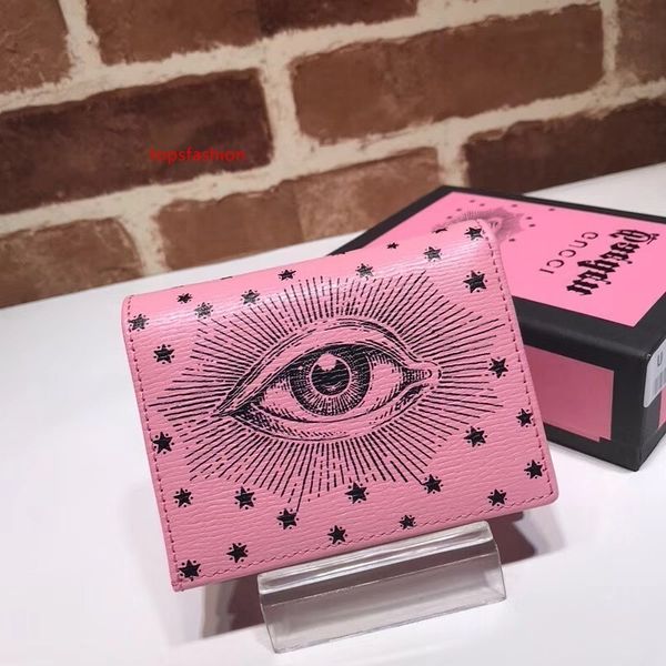 

2020 celebrity design letterprinting eyes star two fold wallet real leather pink 516929 short purse clutch