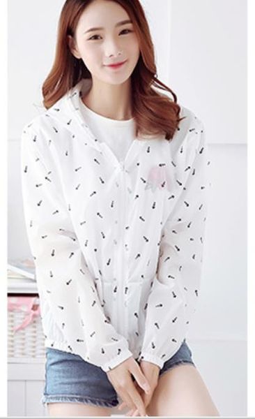 

summer ladies sun protection clothing thin uv protection and quick-drying printing sun protection clothing short hooded skin clothing jacket