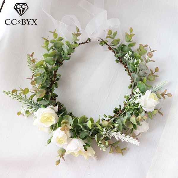 

cc floral hairbands children crown wedding hair accessories for bridal white flower shape girls 100% handmade fine gifts mq052, Golden;white