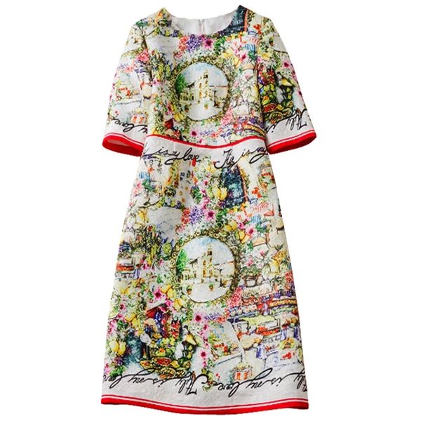 

european and american stars with the same paragraph catwalk jacquard slim sleeve dress, Black