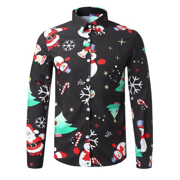 

christmas shirts men snowflakes print camisa masculina long sleeve men shirts printing funny christmas shirt slim fit streetwear, White;black