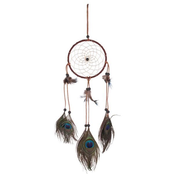

handmade dream catcher with peacock feather wall hanging decoration brown