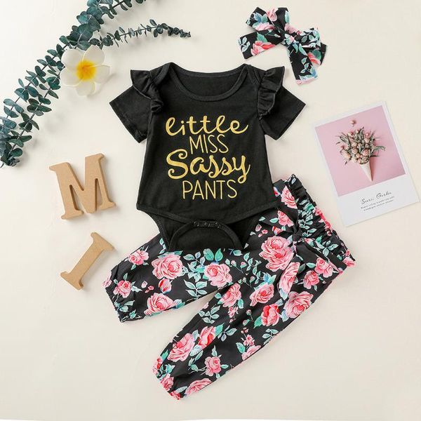 

newborn baby girls clothes infant girl letter romper + floral pants+headband summer kids set baby girl outfits 3 6 12 18 months, White