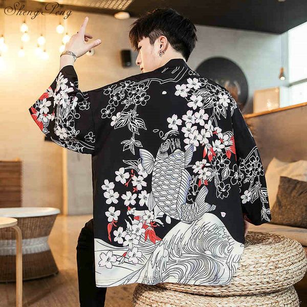 

japanese kimono cardigan men haori yukata male samurai costume clothing kimono jacket mens shirt yukata haori v1532, Red