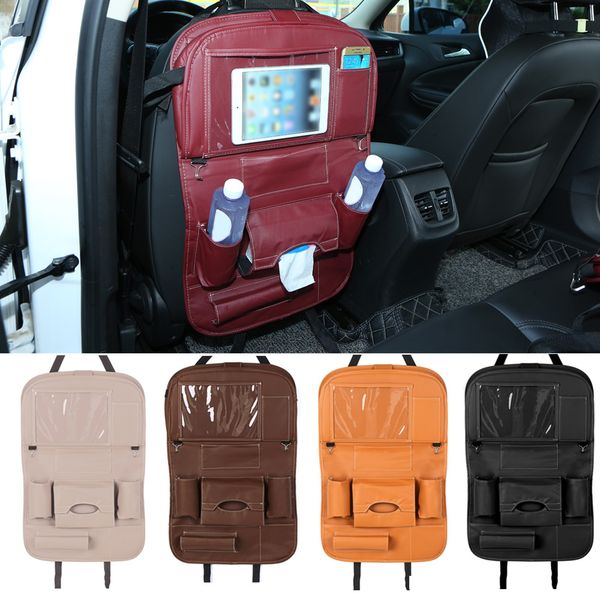 

car seat back hanging organizer bag universal auto multi-pocket pu leather pad cups storage holder bag foldable shelf